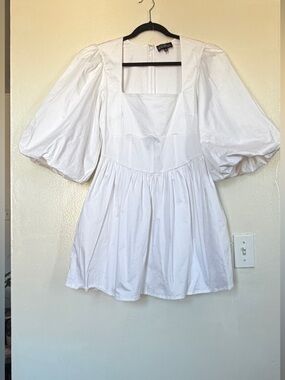 DANIELLE BERNSTEIN White Puff-Sleeve Mini Dress